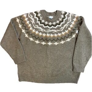 American Eagle Men XL Tall Fair Isle Wool Blend Crewneck Sweater Brown Taupe XLT